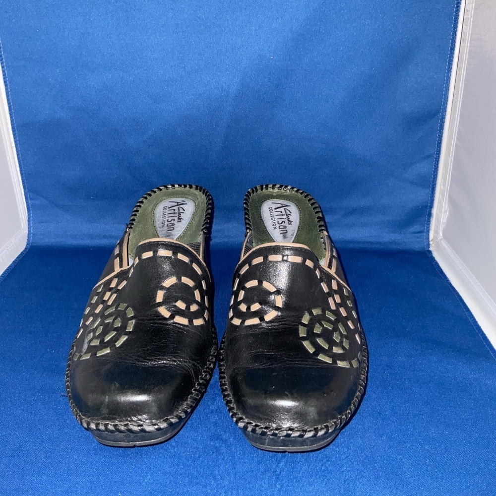 Clarks Artisan Collection Leather Clogs Black Boho Comfort Mules Women’s Size 7½ - Picture 2 of 9